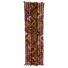 4x13.2 Ft Handmade Turkish Kilim Runner with Colorful Poms, Vintage Hallway Rug