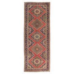 5x13 Pies Alfombra Corredera Tradicional de Lana Oushak Vintage Hecha a Mano en Rojo y Añil