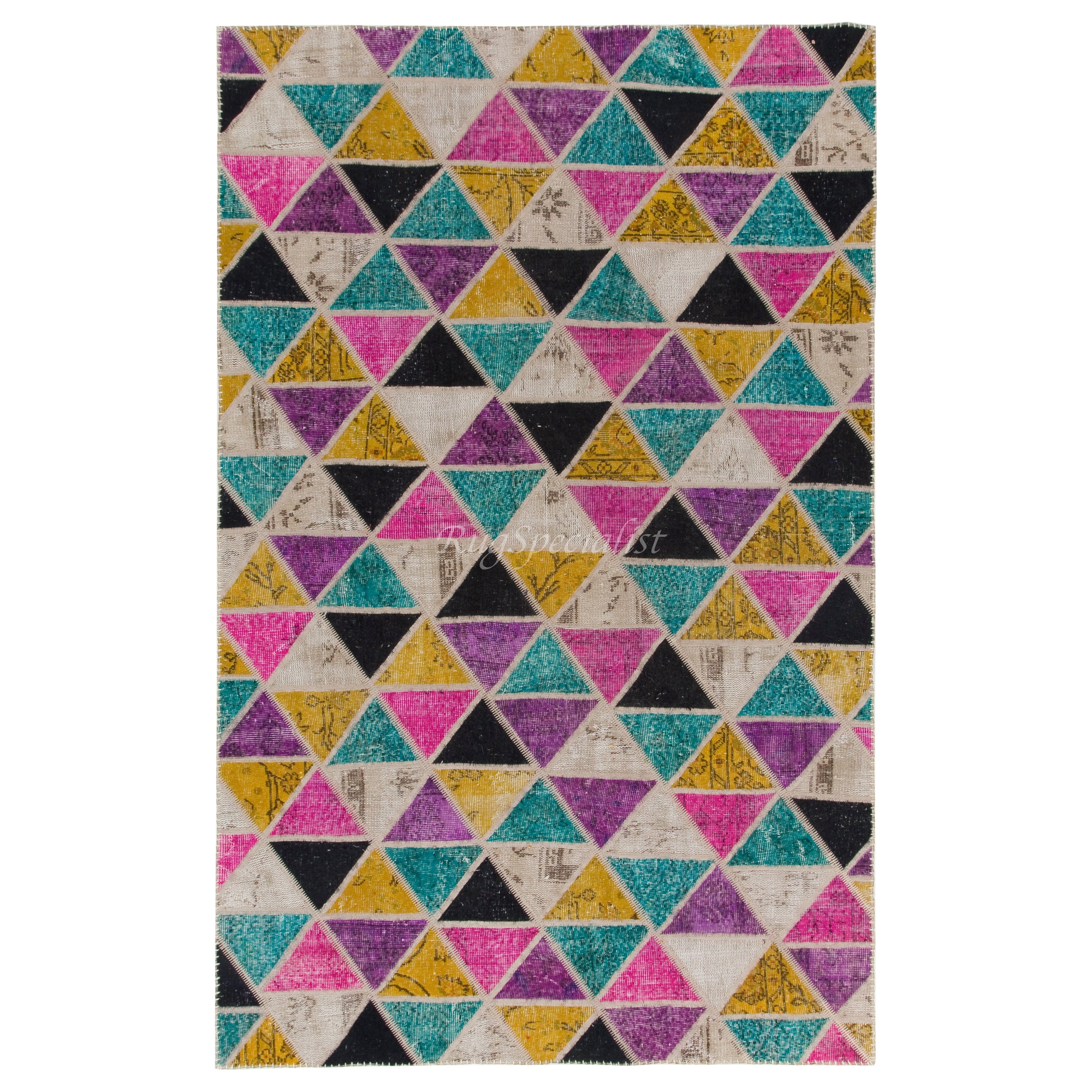 Alfombra de patchwork hecha a mano con diseño de triángulos de 5,5x8,7 pies Opciones personalizadas disponibles