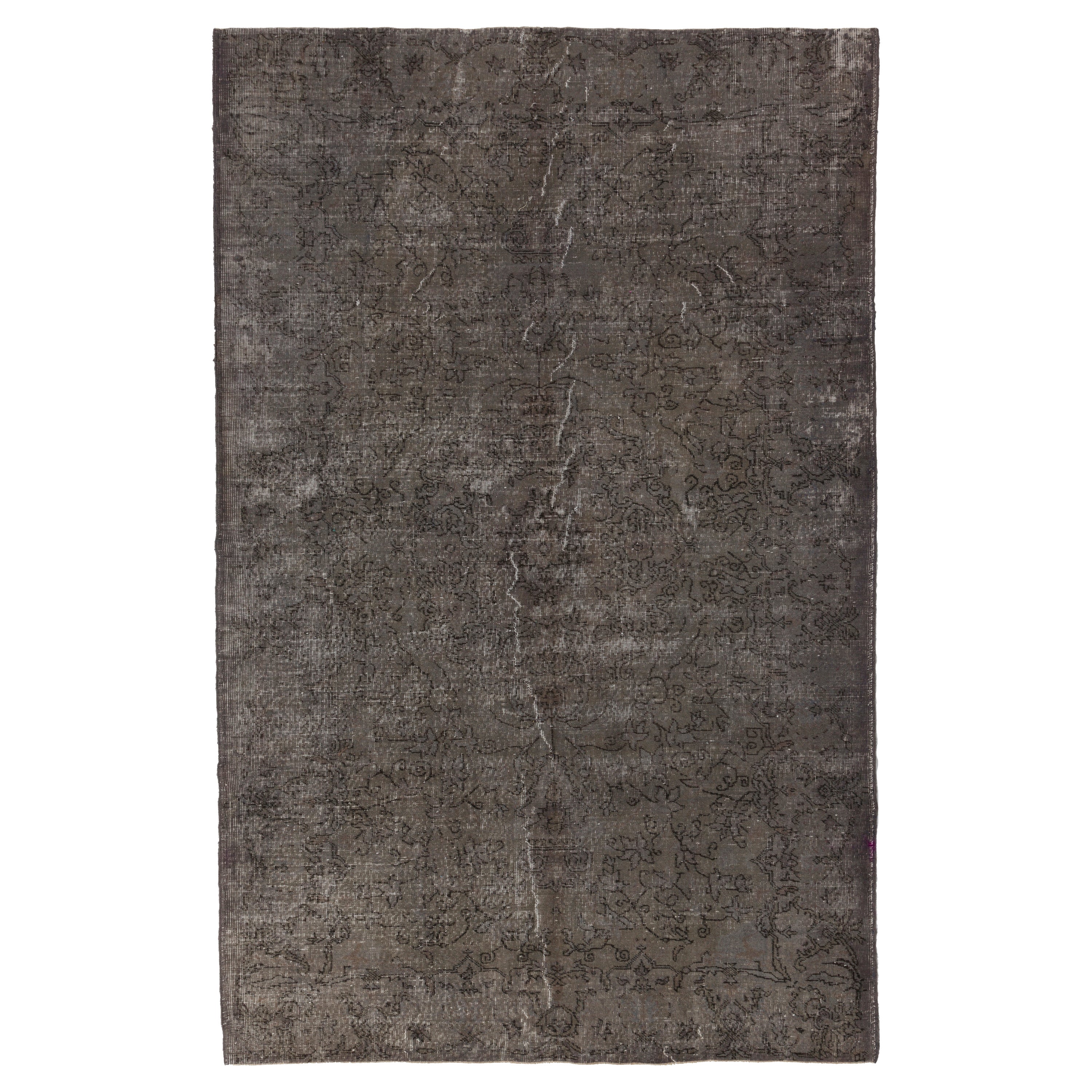 6.5x10 Ft Modern Handmade Turkish Area Rug, Contemporary Gray Over-dyed Carpet (tapis contemporain gris surteint)