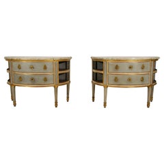 Antique 18th Century, Pair Demi-Lune Neoclassical Italian Lacquered Wood Chest ofDrawers