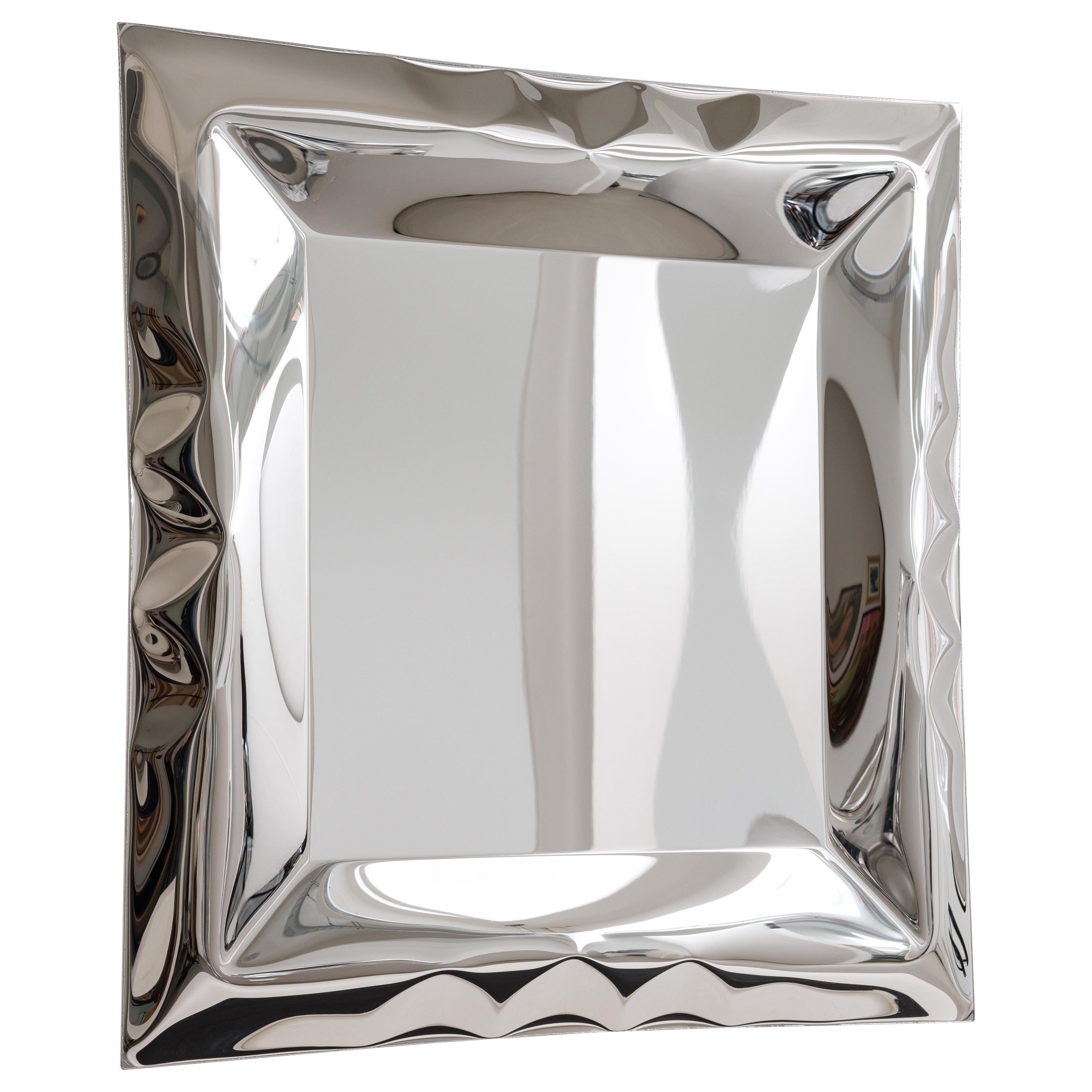 'Ghost' inflated metal square mirror, stainless steel