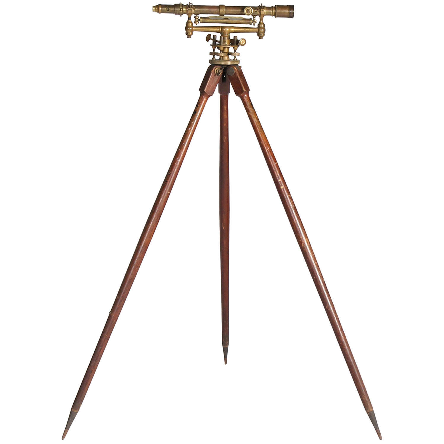 Vintage Antique Oak Brass Transit Tripod Surveyor For Sale at 1stDibs