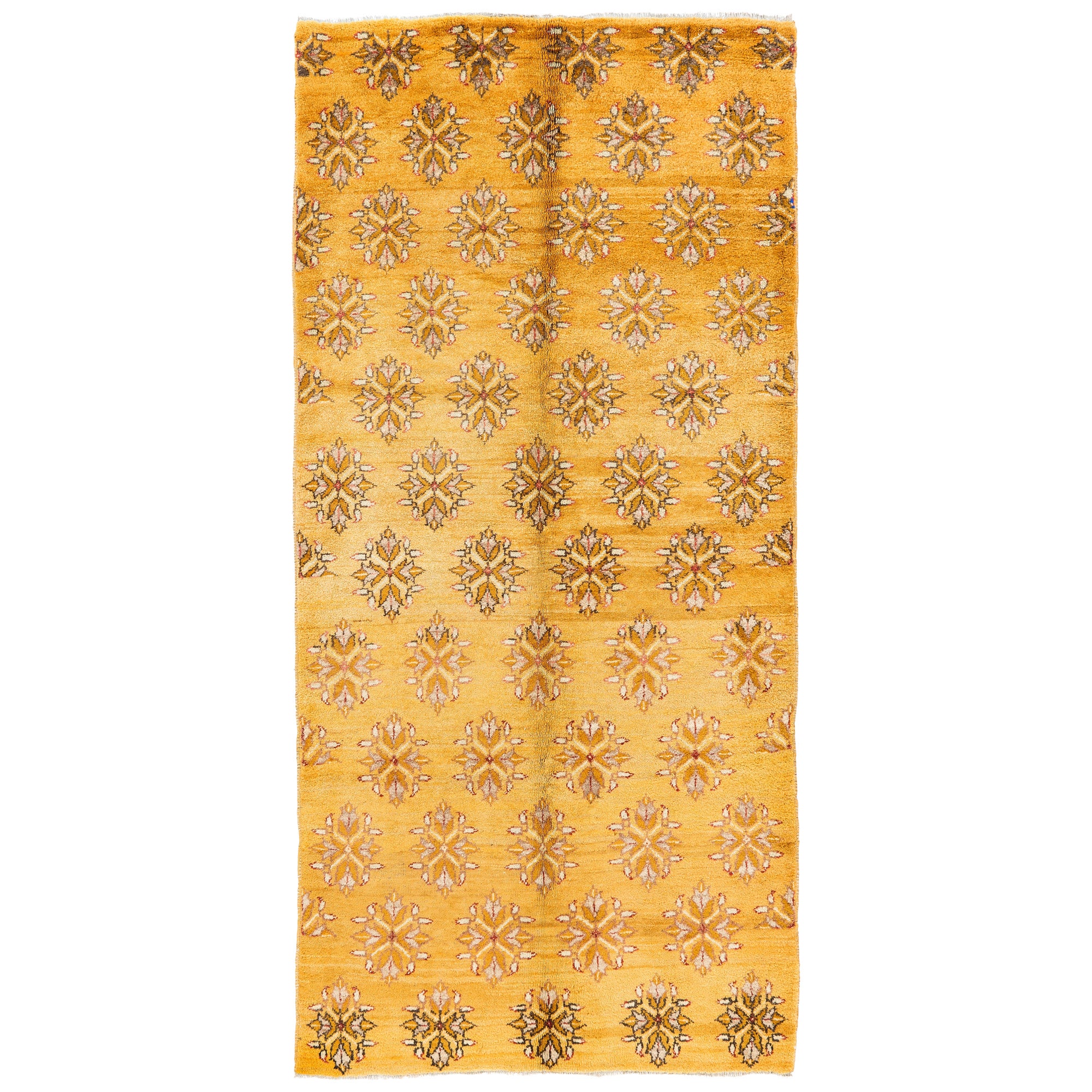 4.8x9.6 Ft Vintage Handmade Turkish Karapinar Wool Rug in Butterscotch Yellow (Tapis de laine Karapinar turc fait à la main)