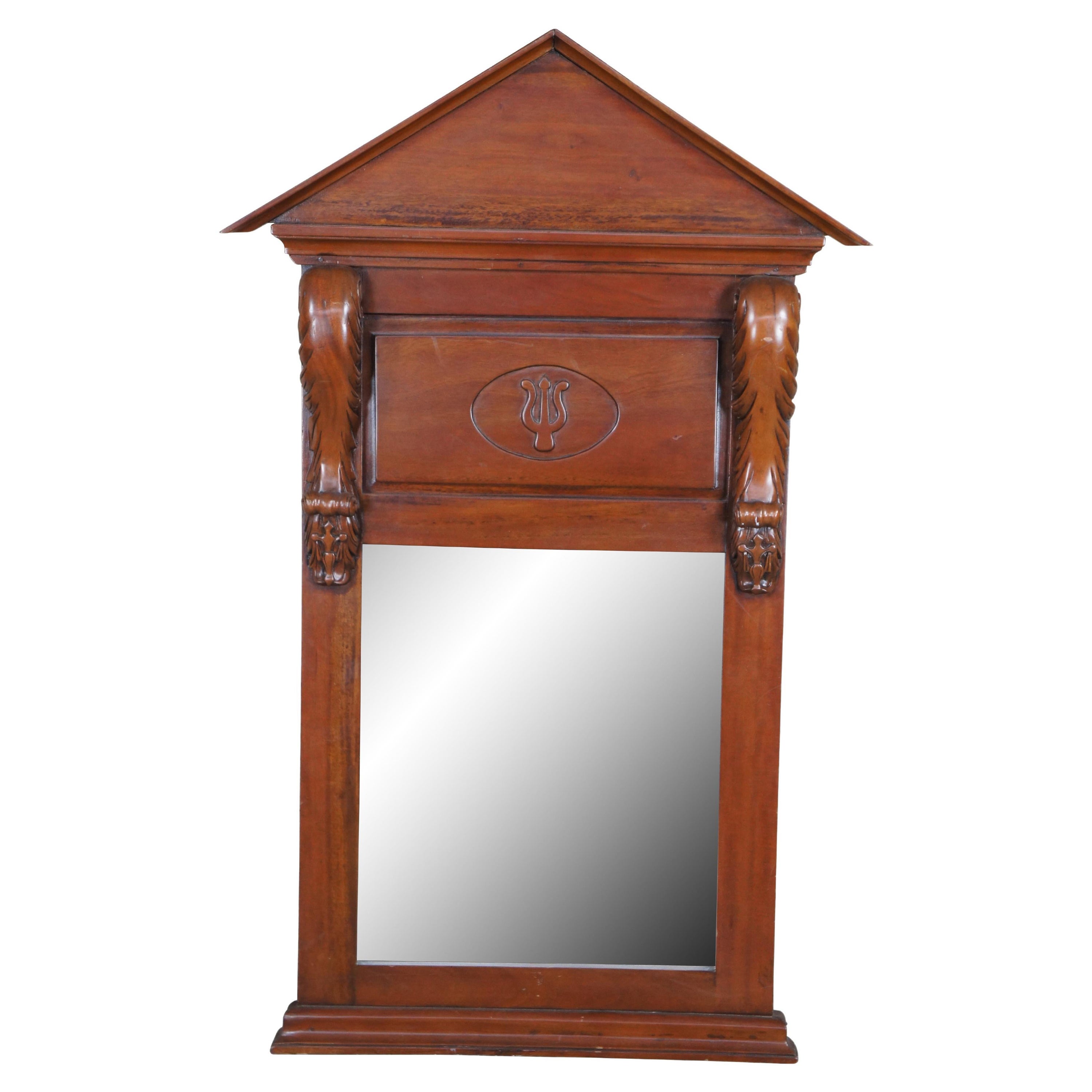 Amerikanische Classic Empire Stil über Mantel Mahagoni Trident Pediment Spiegel 49"
