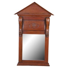 American Classical Empire Style Over Mantel Mahogany Trident Pediment Mirror 49"