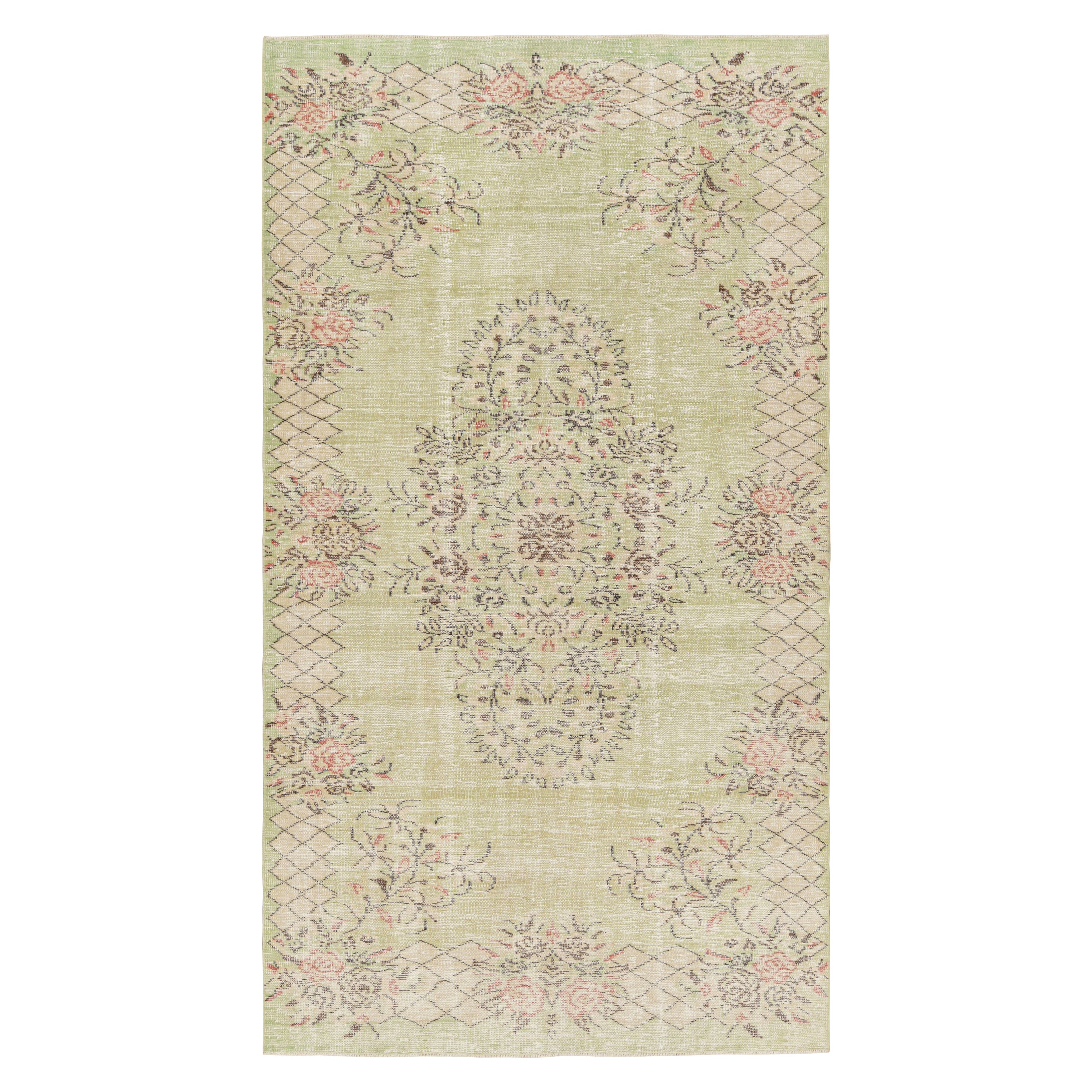 Vintage Zeki Müren Rug in Green with Floral Medallion, from Rug & Kilim