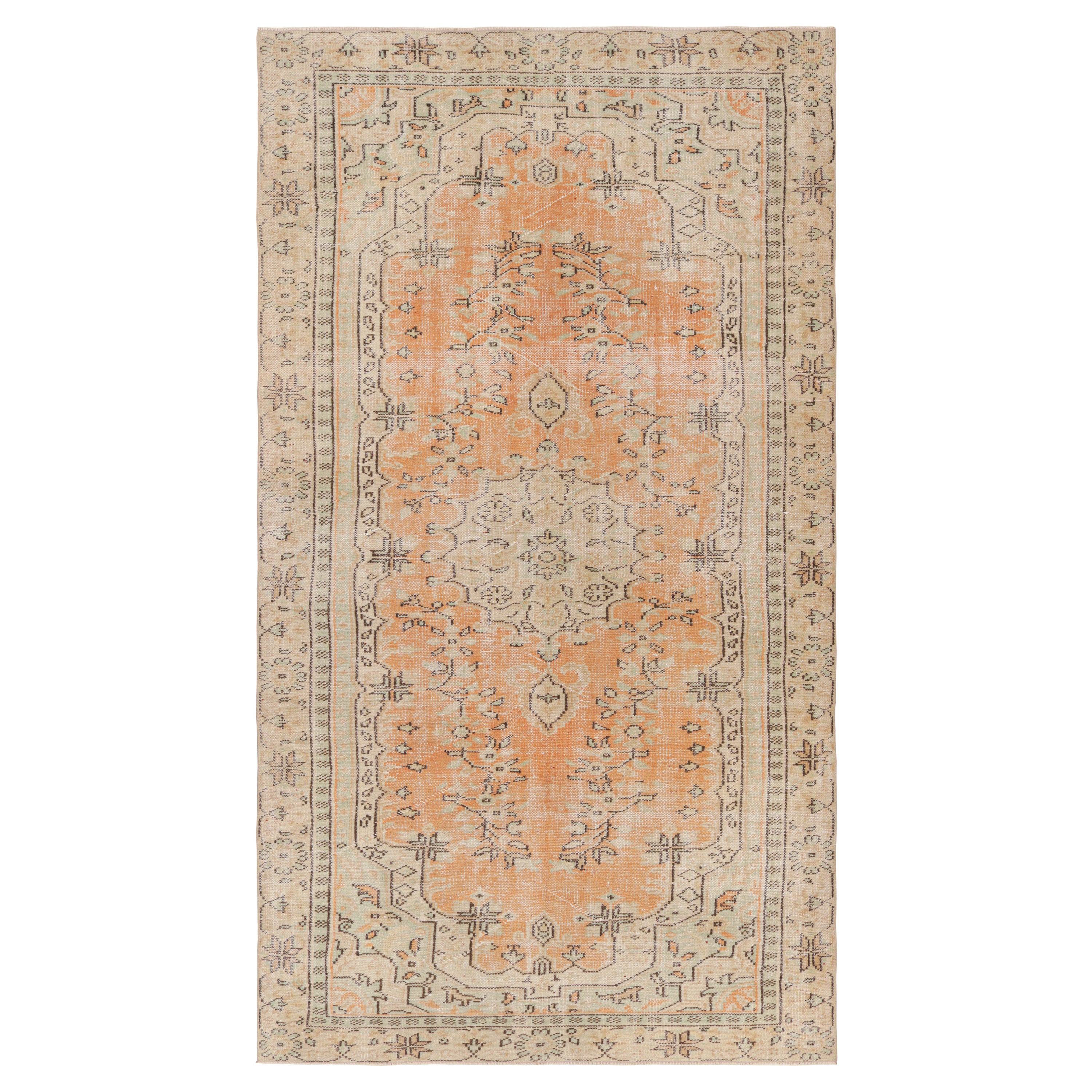Vintage Turkish Rug in Orange with Beige Medallion, from Rug & Kilim