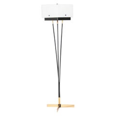 Arlus floor lamp in black metal, brass and plexiglass, 1950