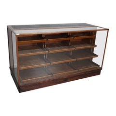 Antique French Mahogany Glass Shop Counter Haberdashery Cabinet Vitrine, ca 1930