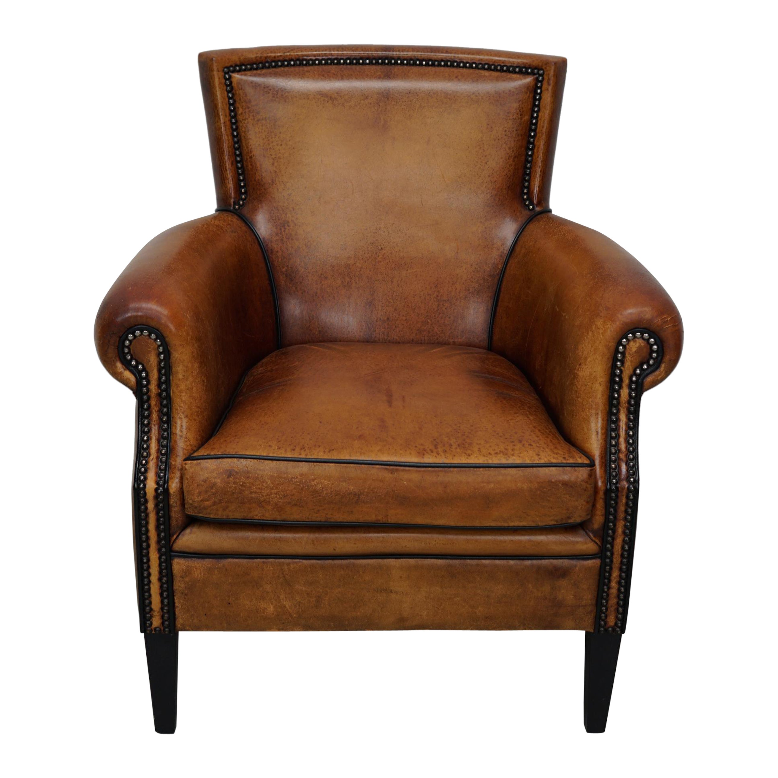 Vintage Dutch Cognac Colored Leather Club Chair For Sale