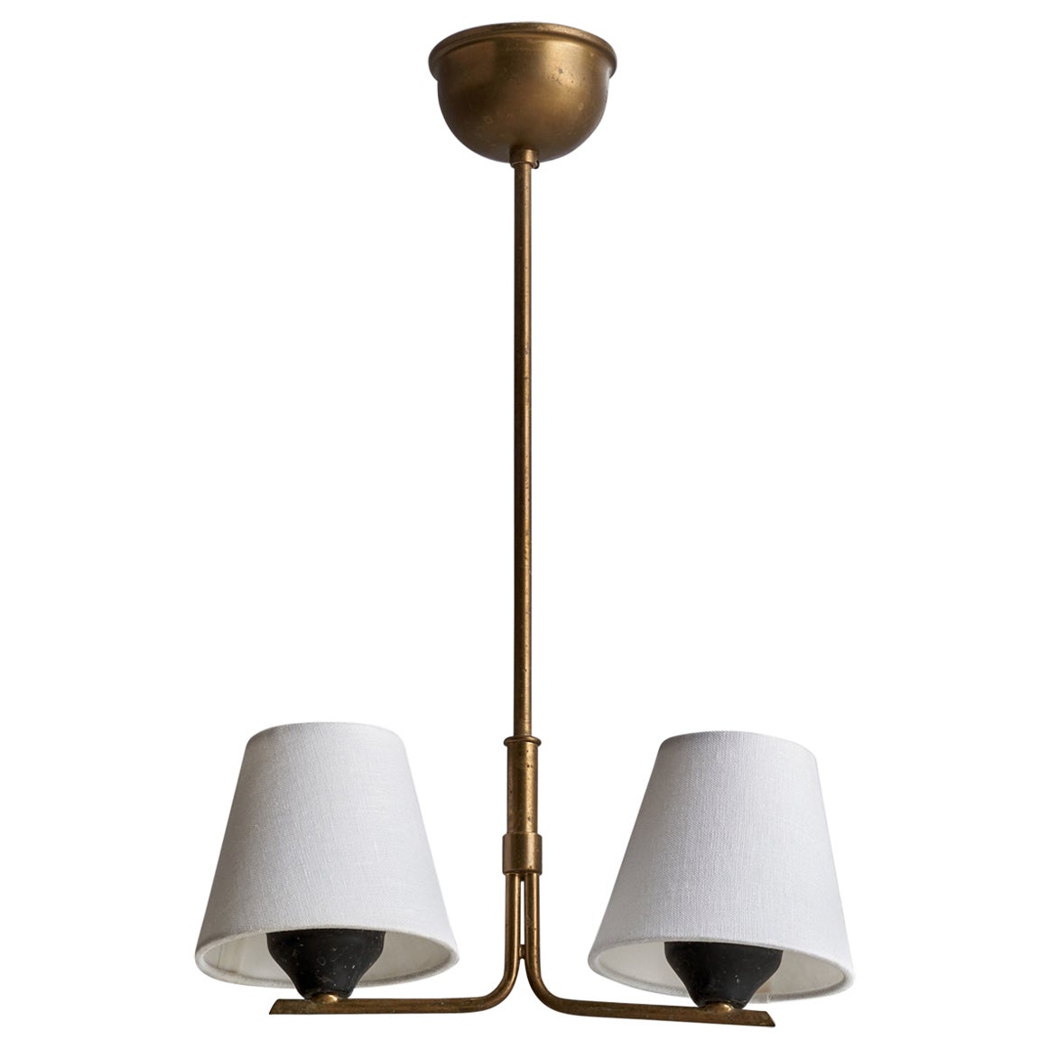 Swedish Designer, Chandelier, Brass, Metal, Fabric, Sweden, 1950s