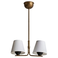 Swedish Designer, Chandelier, Brass, Metal, Fabric, Sweden, 1950s
