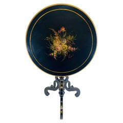 Elegant vintage Spanish hand painted tilt top accent table