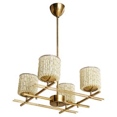 Itsu OY, Kronleuchter, Messing, Glas, Finnland, 1950er Jahre