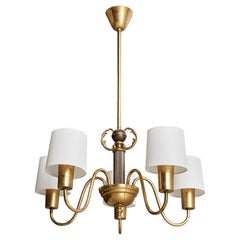 Schwedischer Designer, Kronleuchter, Messing, Stoff, Schweden, 1940er Jahre