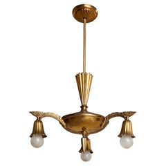 Antique Austrian Designer, Chandelier, Brass, Austria, 1920s
