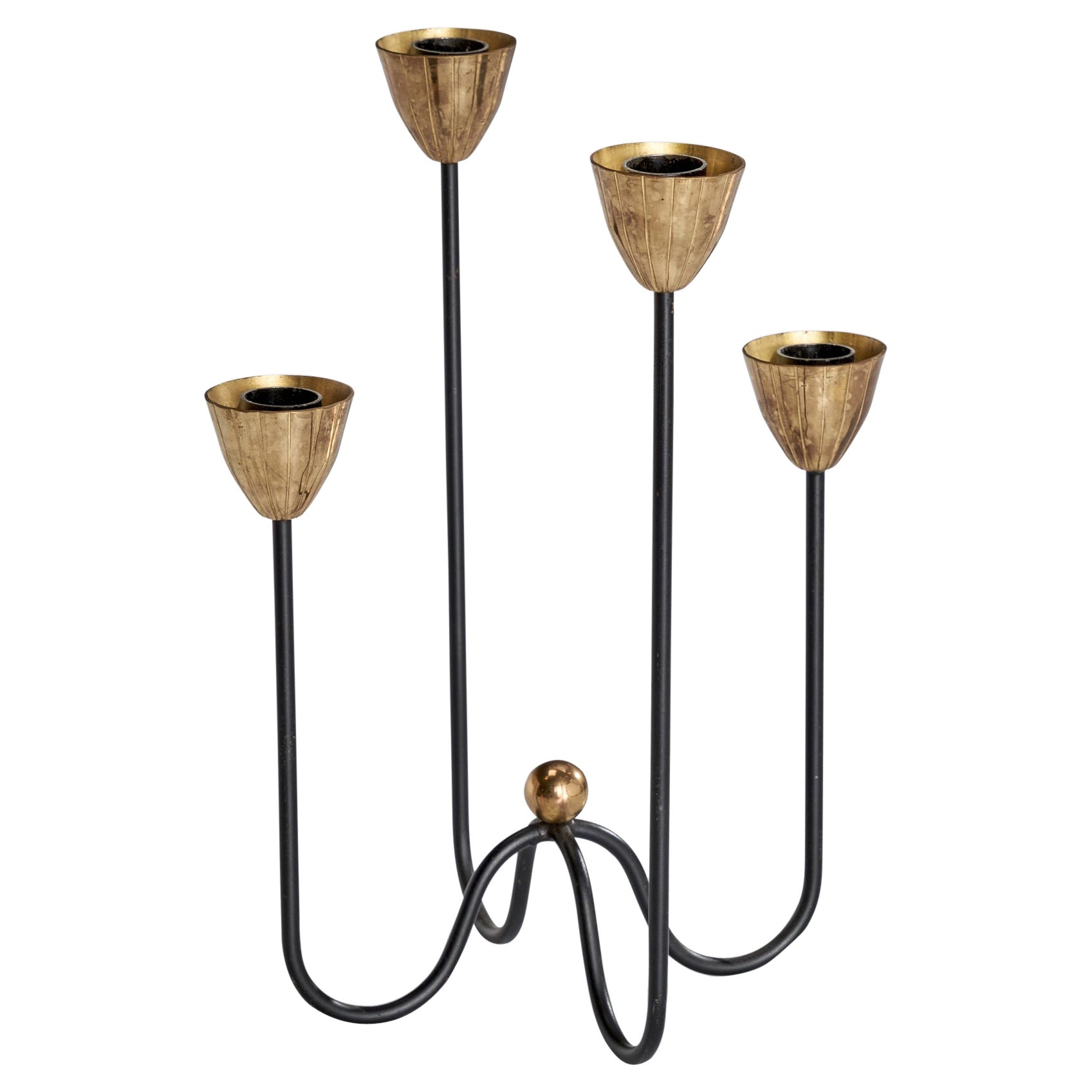 Gunnar Ander, Chandelier, laiton, métal, Suède, années 1950