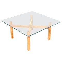McGuire Organischer moderner Couchtisch aus Bambus und Rattan mit Glasplatte, ca. 1970er Jahre
