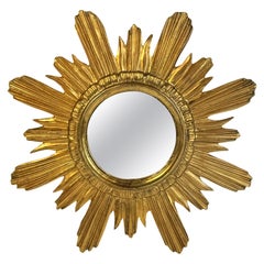 Schöner Sunburst-Starburst-Spiegel Vergoldetes Holz Stuck, Italien, um 1960er Jahre
