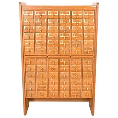 Vintage Mid-Century Modern Oak 72-Drawer Library Card Catalog Cabinet, Circa 1960s