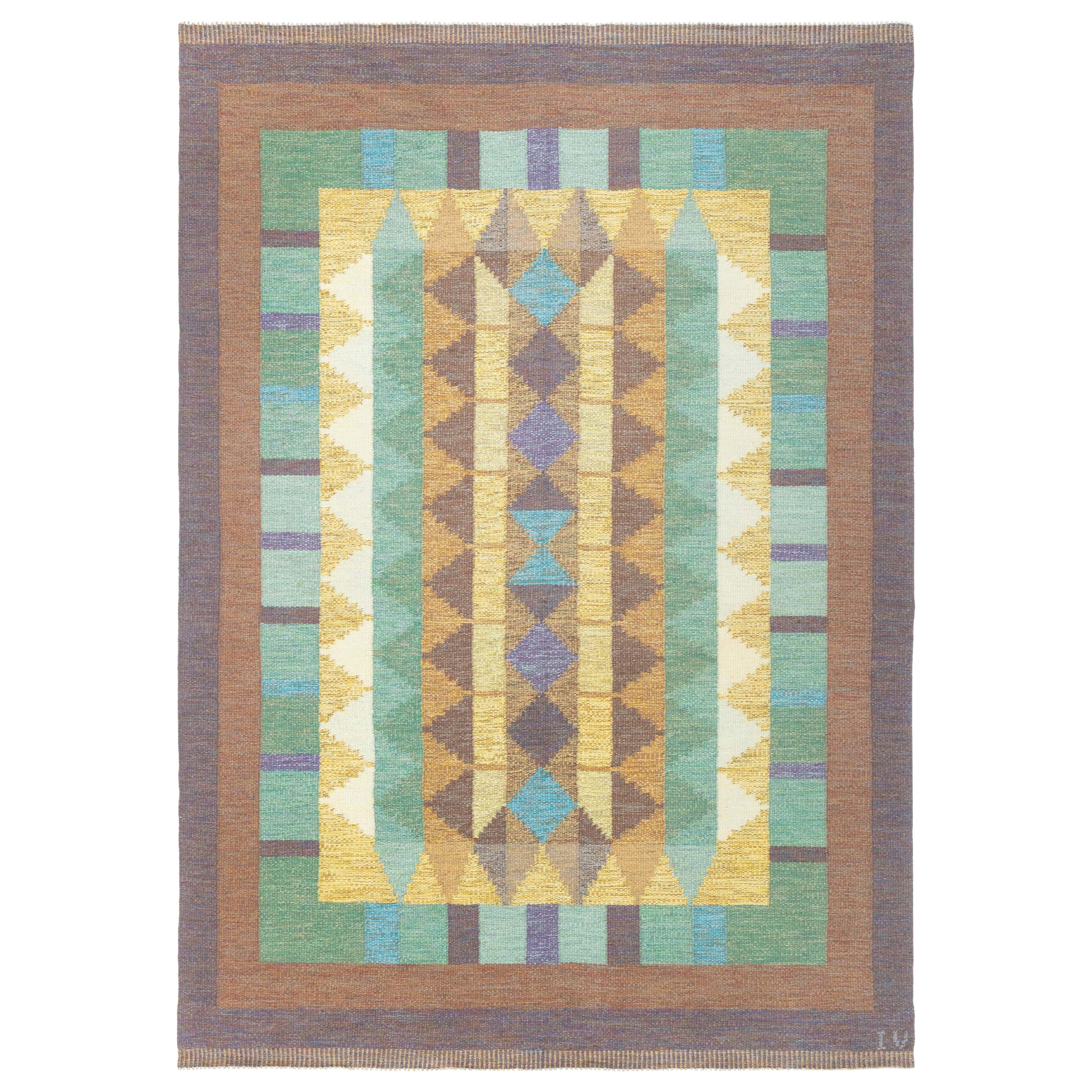 Doris Leslie Blau Vintage Swedish Flat Woven Rug Signed with Initial ...