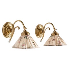Lyktan Belysning, Wall Lights, Brass, Fabric, Sweden, 1980s