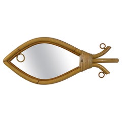 Mid-Century Bamboo & Rattan Fish Shaped Mirror, France 1950s