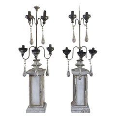 Pareja de Candelabros de Madera de Pino Franceses del Siglo XIX - Palos Antiguos