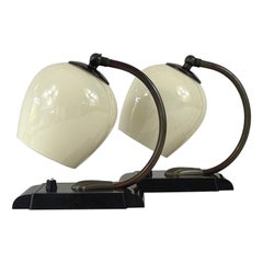 Art Deco Bakelite & Opaline Streamline Table Lamps, Bauhaus Era Germany 1920s