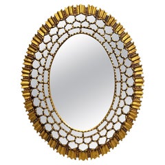 Antique Oval Giltwood Starburst Wall Mirror