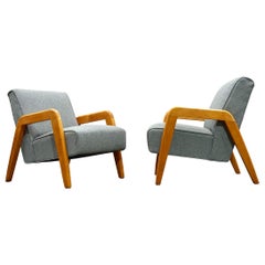PAIR Midcentury Thonet Lounge Arm Chairs - Russel Wright - Seafoam Green Boucle