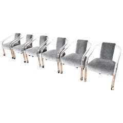 Juego de seis sillones de lucita estilo Art Déco moderno Charles Hollis Jones