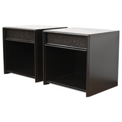 Robsjohn-Gibbings for Widdicomb Black Lacquered Nightstands, Newly Refinished