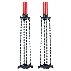 Pair of Gothic Metal Chain Link Torchiere Floor Standing Candle Holders