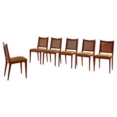 Karl-Erik Ekselius six chairs made of wood, straw, and fabric, Sweden, 1950s