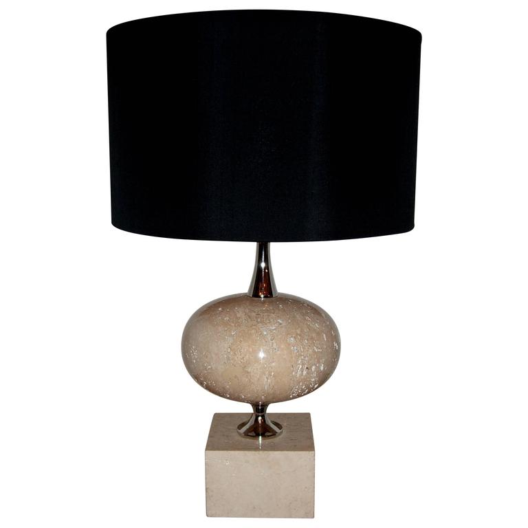 1970s Polished Travertine Phillipe Barbier Table Lamp For Sale