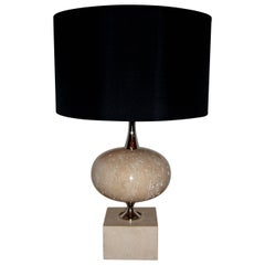 1970s Polished Travertine Phillipe Barbier Table Lamp