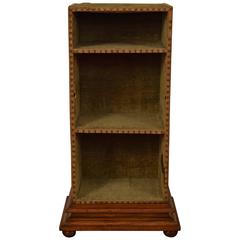 French Baroque Style Walnut, Velvet and Brass Trimmed Bookcase