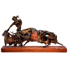 Vintage Hy Snell Bucking Bronco Mixed-Metal Sculpture on Board