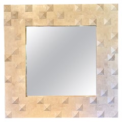 Modernist Geometric Fossil Stone Mirror by Oggetti