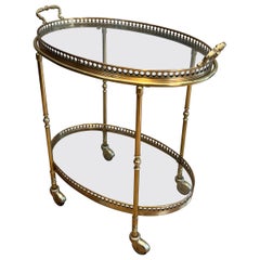 Oval Neoclassical Style Brass Bar Cart Attributed to Maison Jansen