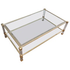 Large Lucite and Gilt Metal Coffee Table by Pierre Vandel