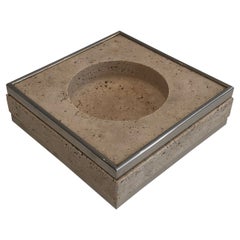 Vide-Poche de Travertino y Cromo al Estilo de Willy Rizzo