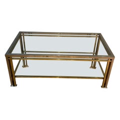 Mesa de centro modernista de cromo y metal dorado al estilo de Willy Rizzo