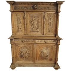 Antique French Hunting Cabinet Made of Stripped Oak, 19th Century