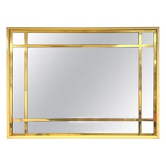 Large French Modern Brass and Smoked Glass Mirror