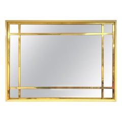 Large French Modern Brass and Smoked Glass Mirror