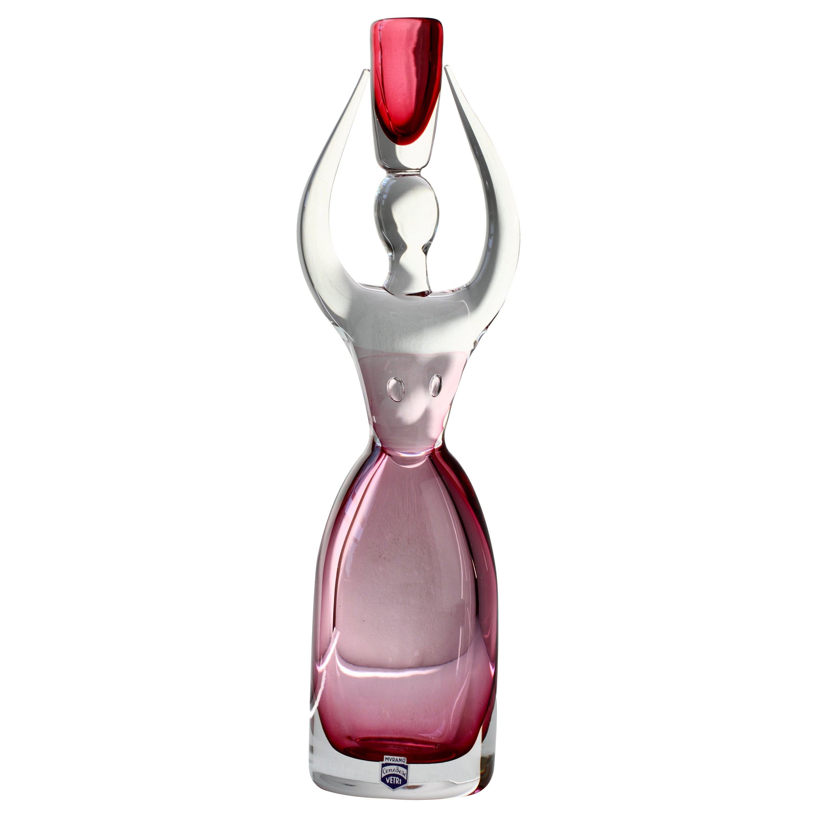 Large Da Ros pour Cenedese Italian Pink Sommerso Murano Glass Sommerso Candlestick Holder en vente