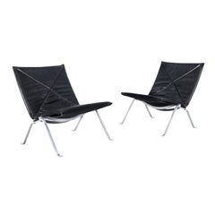 Fauteuils de salon PK22 en cuir ancien de Poul Kjearholm pour E. Kold Christensen